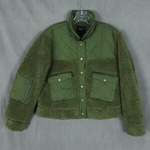 Rails Womens Jacket Medium Olive Green Deep Pile Sherpa Fleece Peyton Cropped